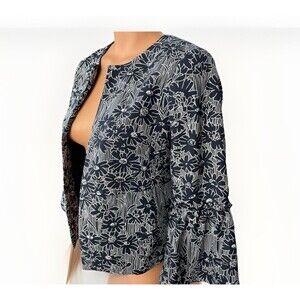 Banana Republic Blue Floral Lined Blazer Size 0 Bell Sleeve Open